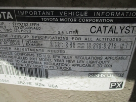 2001 TOYOTA TACOMA GOLD STD CAB 2.4L AT 2WD Z16488